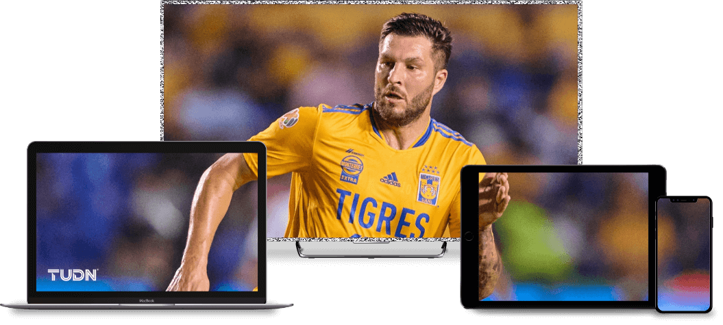 Television, laptop, tablet, and smartphone showing FÚTBOL360*